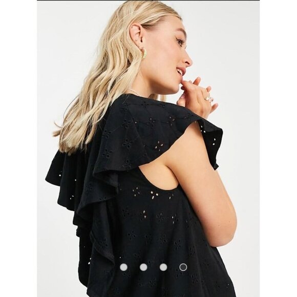 ASOS Design Black Eyelet Dress, NWoT, VNeck, Sz6 Tall, Beach, Boho - Picture 5 of 10